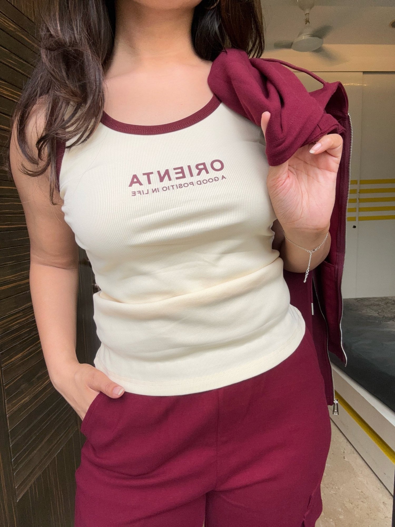 She Said 3 piece Tracksuit In Burgundy - Under Attack