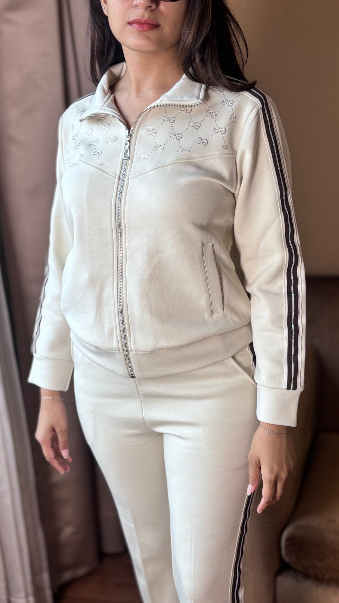 She Said Striped Studded Tracksuit In Beige - Under Attack