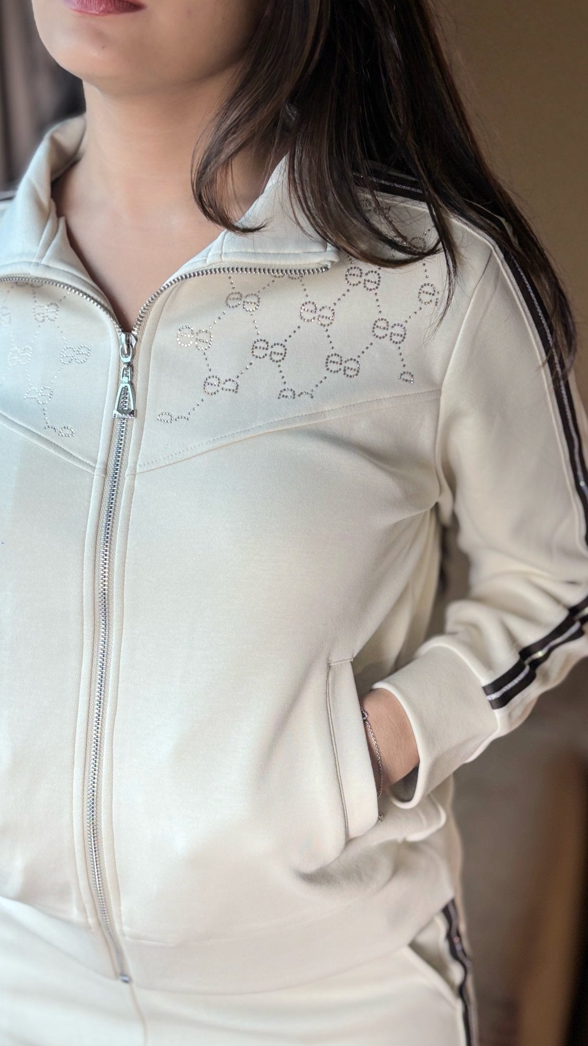 She Said Striped Studded Tracksuit In Beige - Under Attack