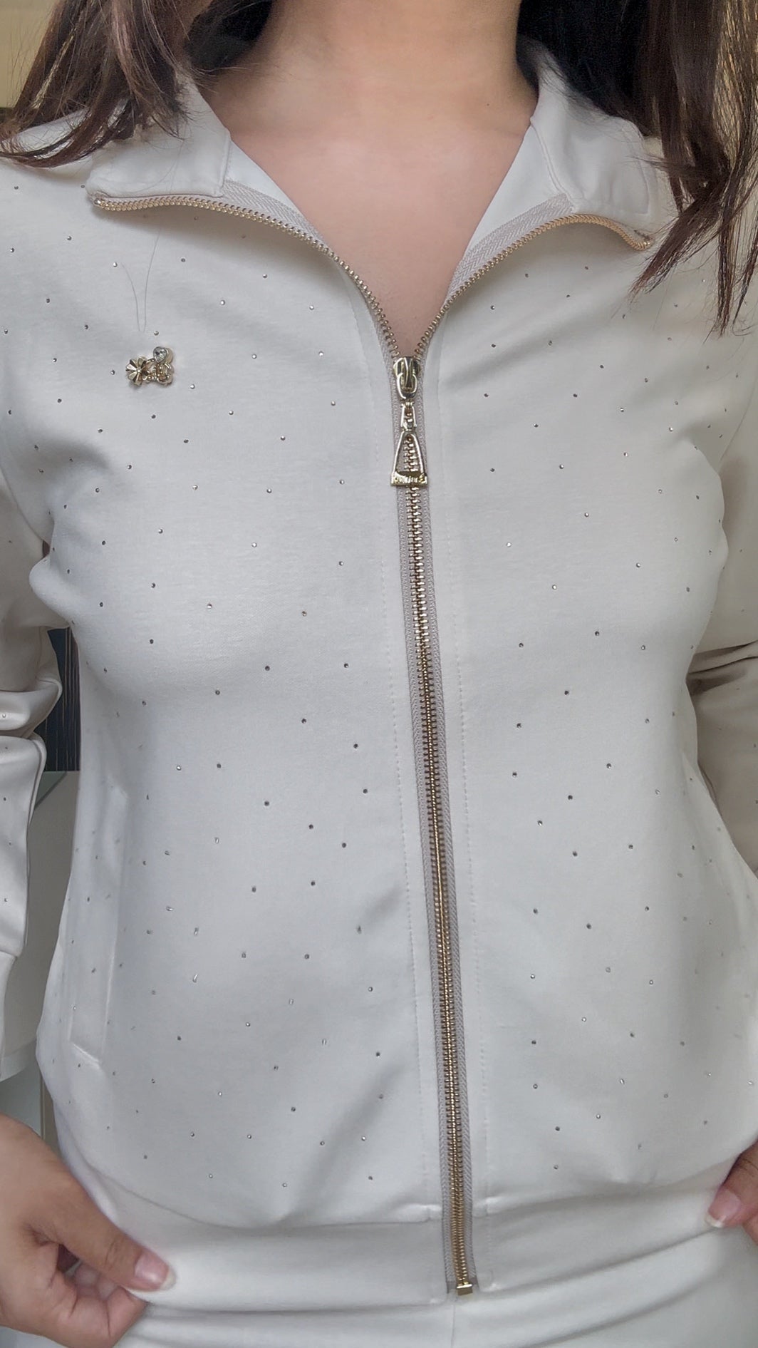 She Said Studded Tracksuit In Beige - Under Attack