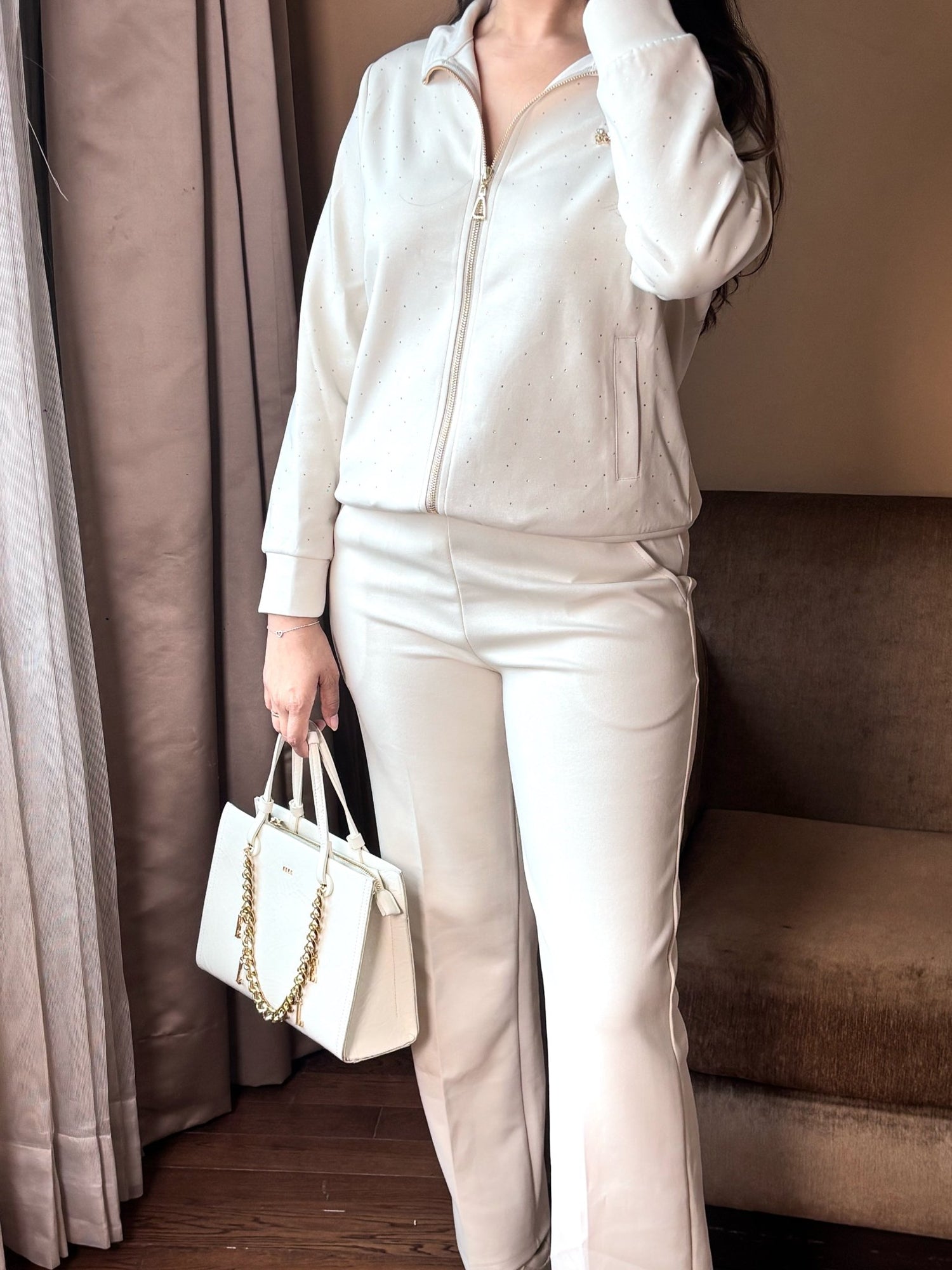 She Said Studded Tracksuit In Beige - Under Attack