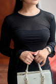 Sheer Mesh Long Sleeve Wrap Top In Black - Under Attack