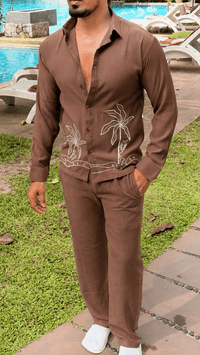 Similan Linen Textured Coord set - BROWN