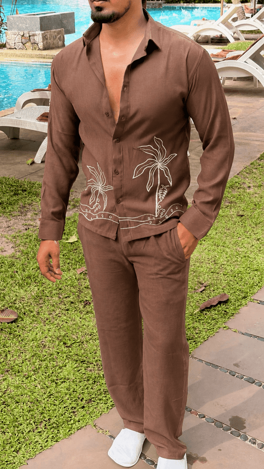 Similan Linen Textured Coord set - BROWN - Under Attack