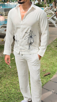 Similan Linen Textured Coord set - WHITE