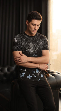 Sjo luxury diamond rhinestone tshirt - black