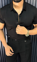 Solid Half Sleeves Premium Wrinkle Free Lycra Shirt - Black - Under Attack