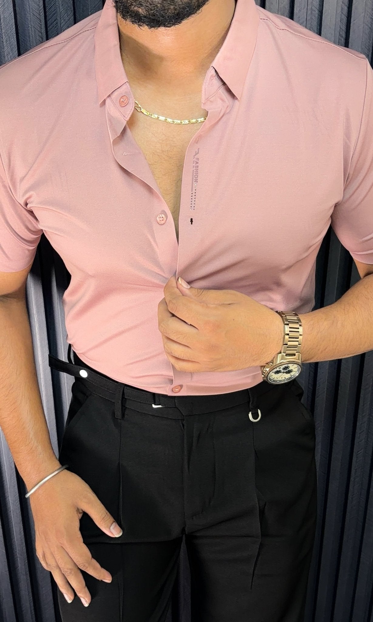 Solid Half Sleeves Premium Wrinkle Free Lycra Shirt - Pink - Under Attack