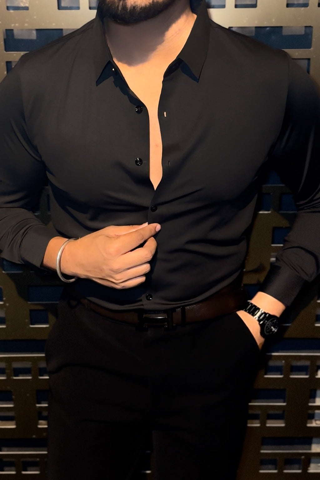 Solid Wrinkle Free Stretch Lycra Shirt - Black - Under Attack