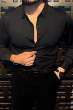 Solid Wrinkle Free Stretch Lycra Shirt - Black - Under Attack