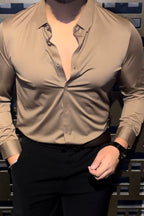 Solid Wrinkle Free Stretch Lycra Shirt - Camel - Under Attack