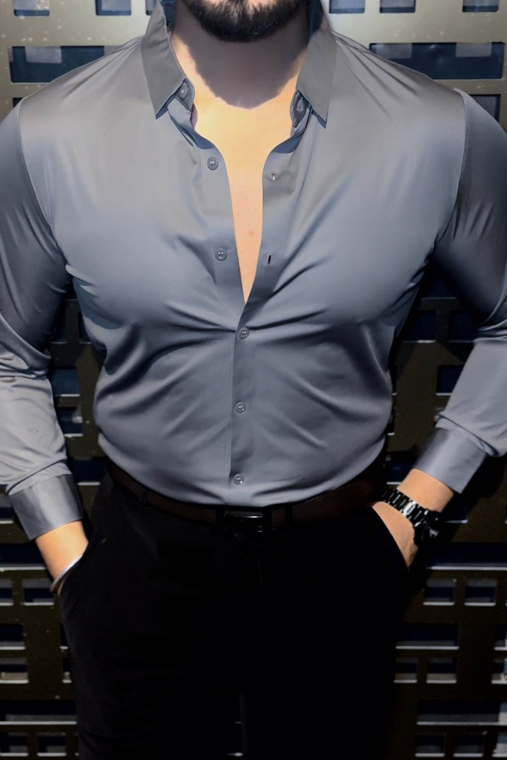 Solid Wrinkle Free Stretch Lycra Shirt - Charcoal - Under Attack