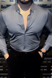 Solid Wrinkle Free Stretch Lycra Shirt - Charcoal