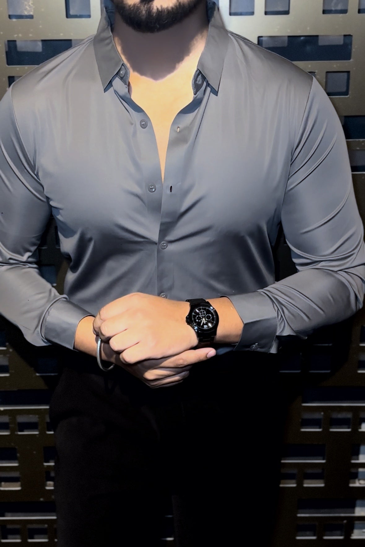 Solid Wrinkle Free Stretch Lycra Shirt - Charcoal - Under Attack