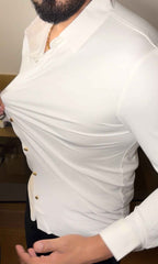 Solid Wrinkle Free Stretch Lycra Shirt Golden Button- White - Under Attack