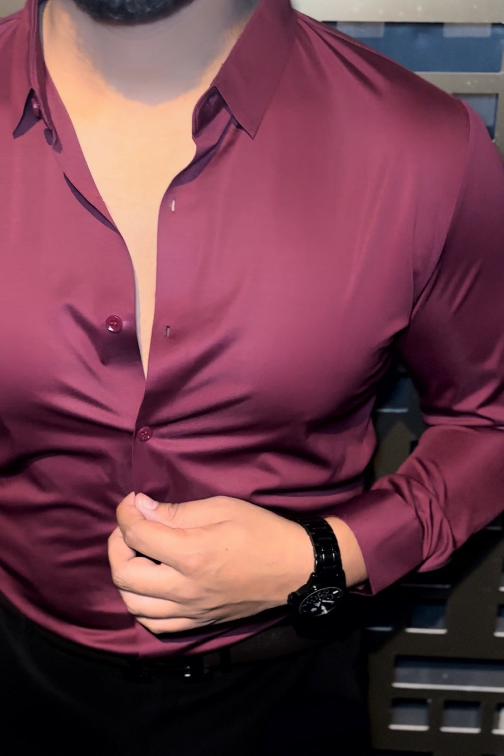 Solid Wrinkle Free Stretch Lycra Shirt - Wine - Under Attack
