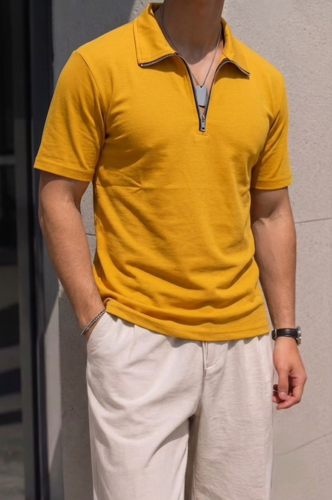 Solid Zip contrast Tshirt - Yellow - Under Attack
