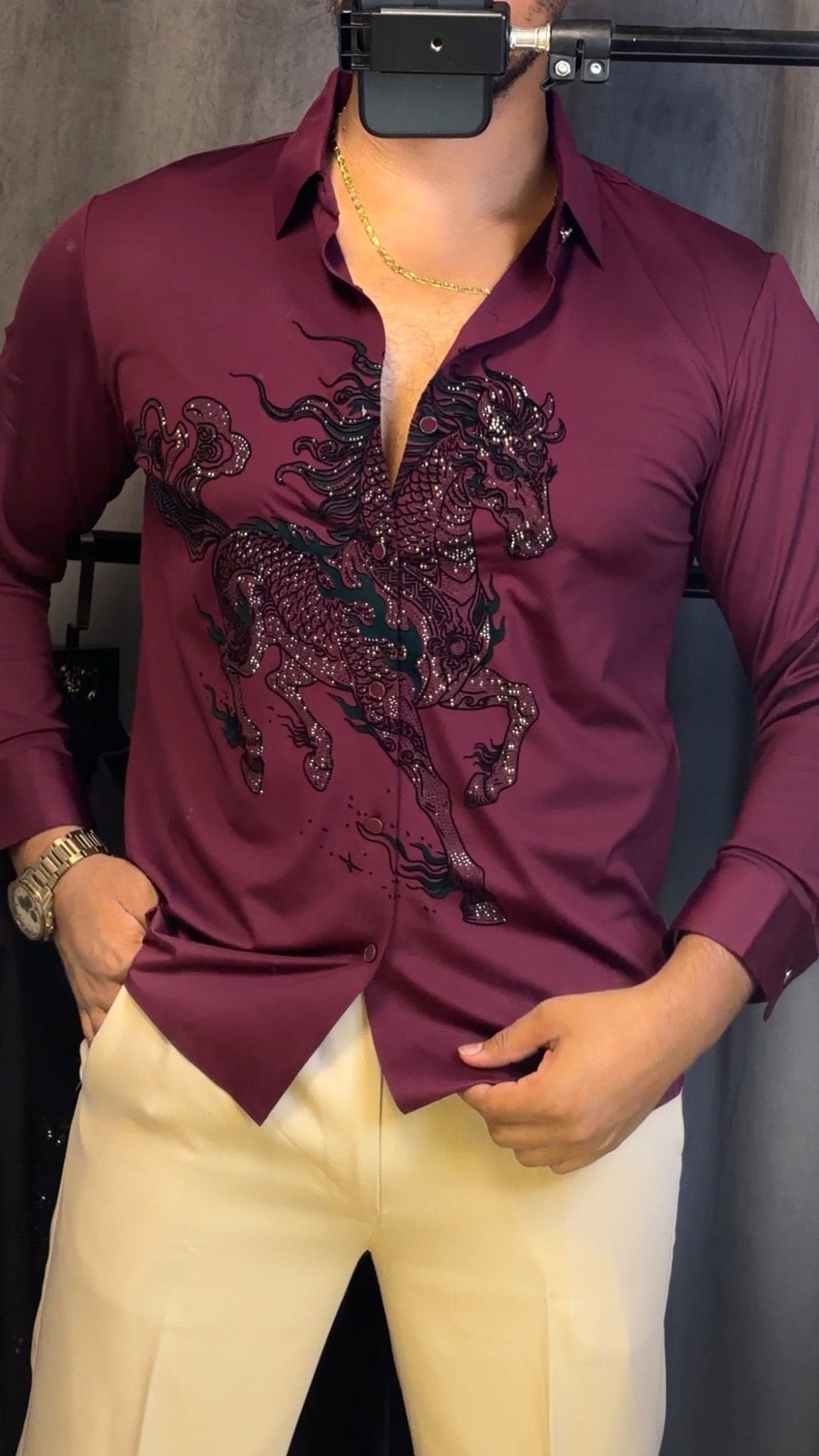 Stallion Celestiol Prestige Jacquard Shirt - WINE - Under Attack