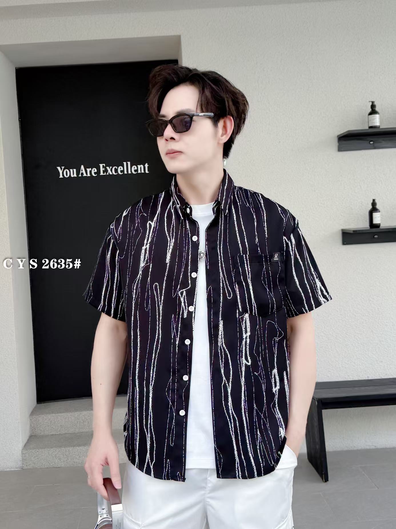 Striped Abstract Print Jacquard Half Sleeves Shirt - BLACK - Under Attack