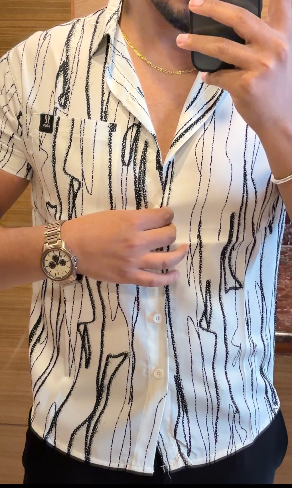 Striped Abstract Print Jacquard Half Sleeves Shirt - WHITE - Under Attack