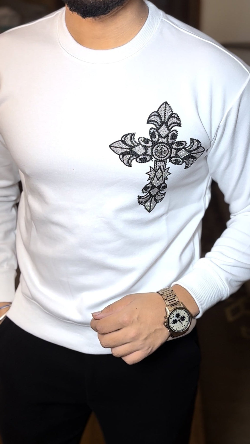Swarovski Wings Silver Print Sweatshirt - White - Under Attack