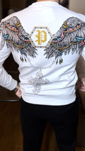 Swarovski Wings Silver Print Sweatshirt - White - Under Attack