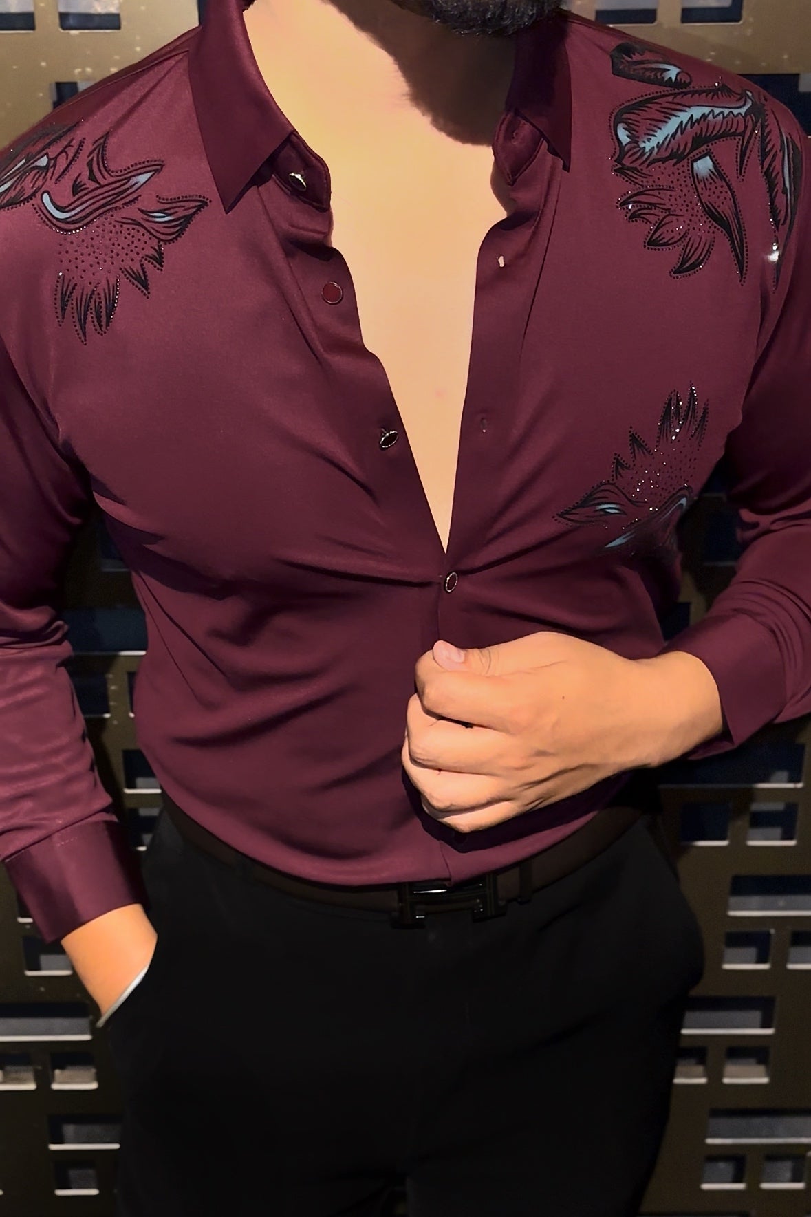 Sydney Glow Jacquard Shirt - WINE - Under Attack