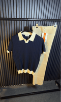 Textured Old Money Polo Solid collar Knitted Tshirt - navy - Under Attack