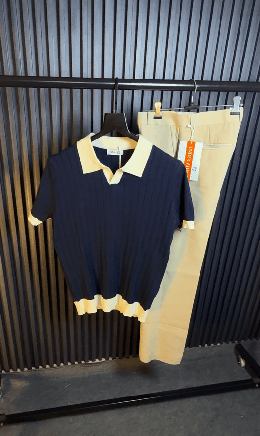 Textured Old Money Polo Solid collar Knitted Tshirt - navy - Under Attack