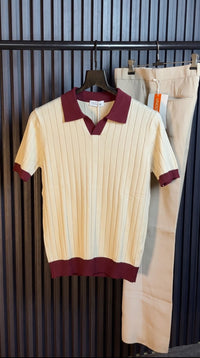 Textured Old Money Polo Solid collar Knitted Tshirt - white