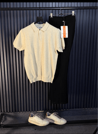 Textured Old Money Polo Solid Knitted Tshirt - fawn