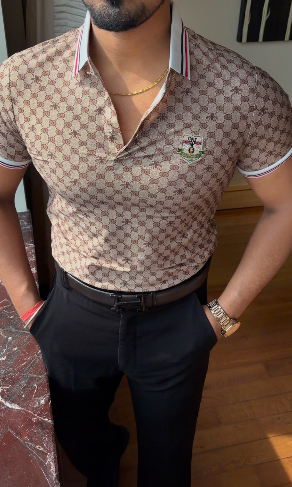 Textured Old Money Polo Tshirt - Beige - Under Attack