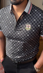 Textured Old Money Polo Tshirt - Black - Under Attack