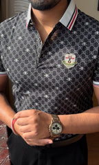 Textured Old Money Polo Tshirt - Black - Under Attack