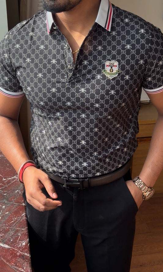 Textured Old Money Polo Tshirt - Black - Under Attack