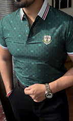 Textured Old Money Polo Tshirt - Green - Under Attack