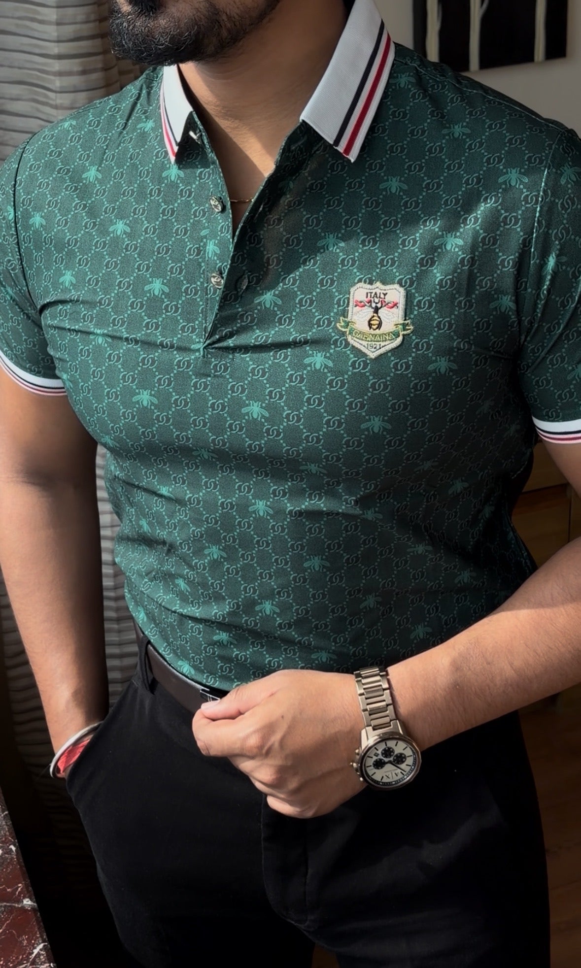 Textured Old Money Polo Tshirt - Green - Under Attack