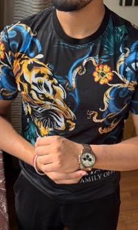 Tiger Couture All Over Print Viscose Tshirt - Black