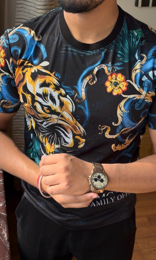 Tiger Couture All Over Print Viscose Tshirt - Black - Under Attack