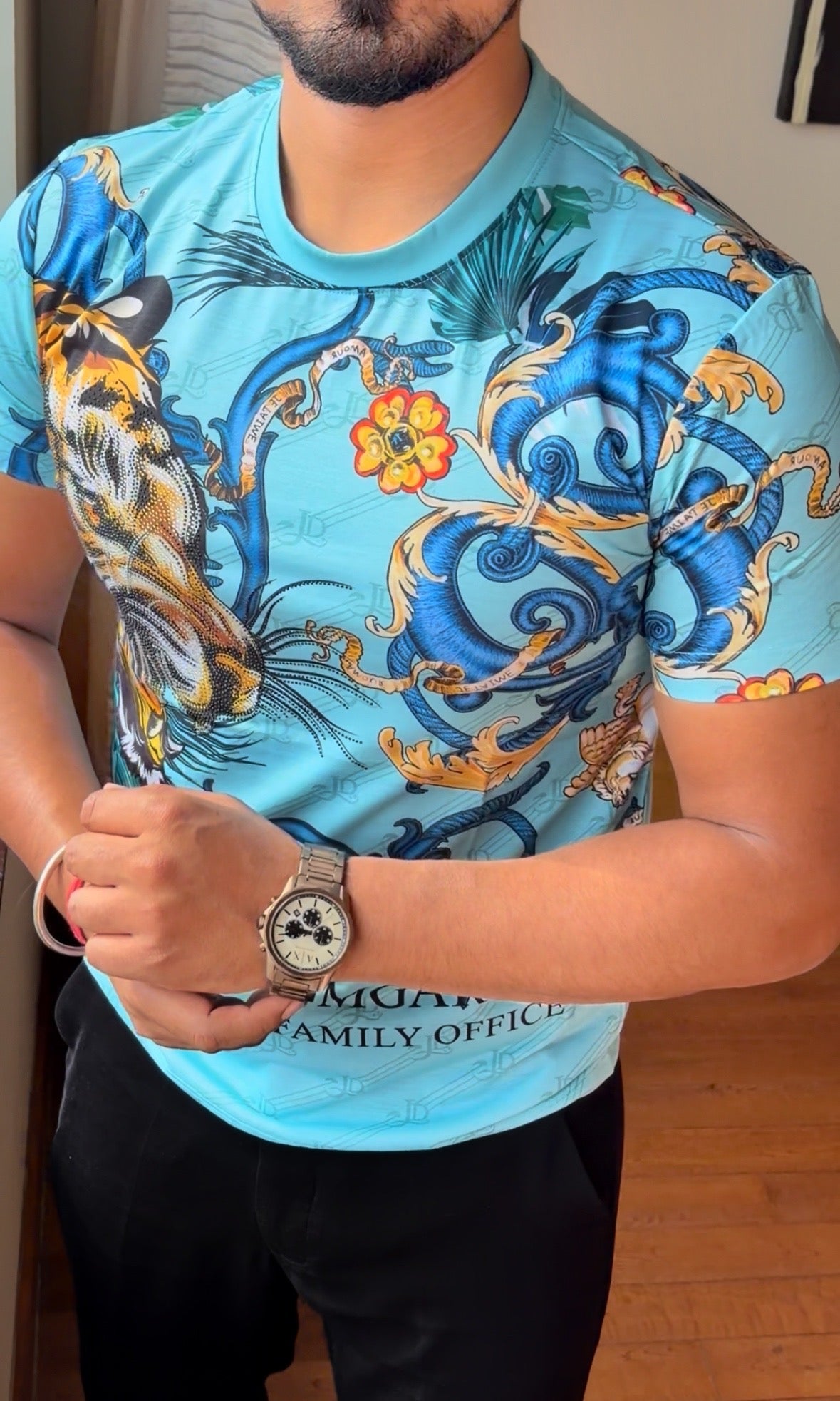 Tiger Couture All Over Print Viscose Tshirt - Blue - Under Attack