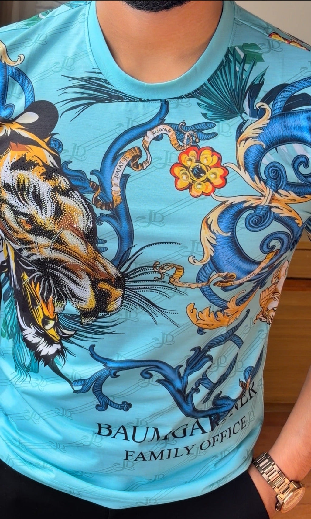 Tiger Couture All Over Print Viscose Tshirt - Blue - Under Attack