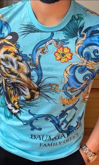 Tiger Couture All Over Print Viscose Tshirt - Blue