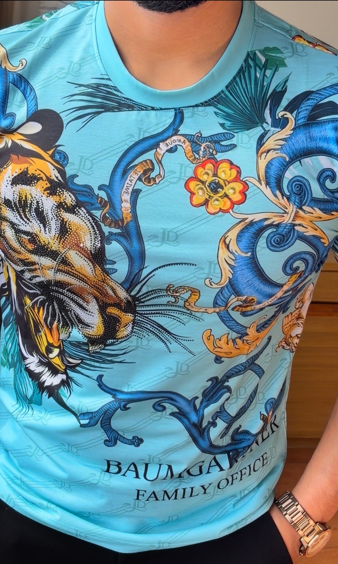 Tiger Couture All Over Print Viscose Tshirt - Blue - Under Attack
