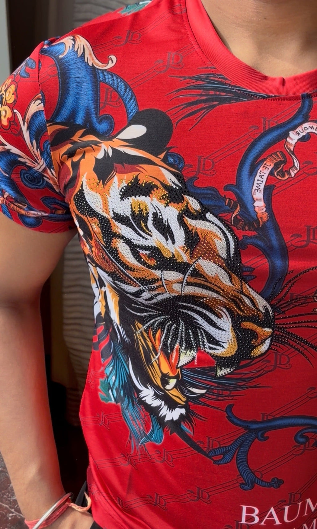 Tiger Couture All Over Print Viscose Tshirt - Red - Under Attack