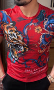 Tiger Couture All Over Print Viscose Tshirt - Red - Under Attack
