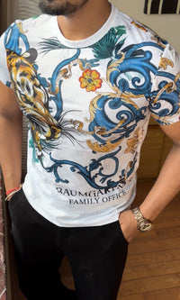 Tiger Couture All Over Print Viscose Tshirt - White