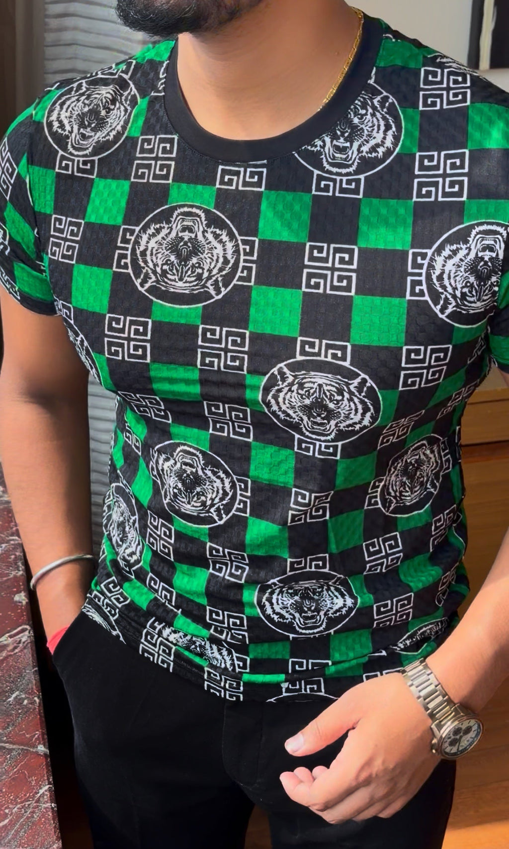 Tiger crochet tshirt - green - Under Attack