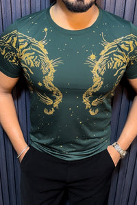 Tiger Double Face Half Sleeves Tshirt - Green