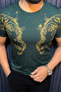 Tiger Double Face Half Sleeves Tshirt - Green - Under Attack