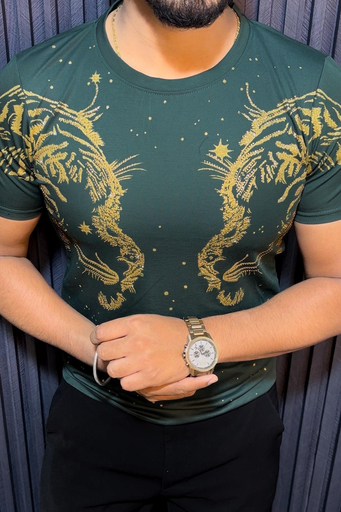 Tiger Double Face Half Sleeves Tshirt - Green - Under Attack